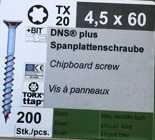 4,5x 60 mm DNS/Plus Schraube,Stahl verz.blau,Fräsrippe